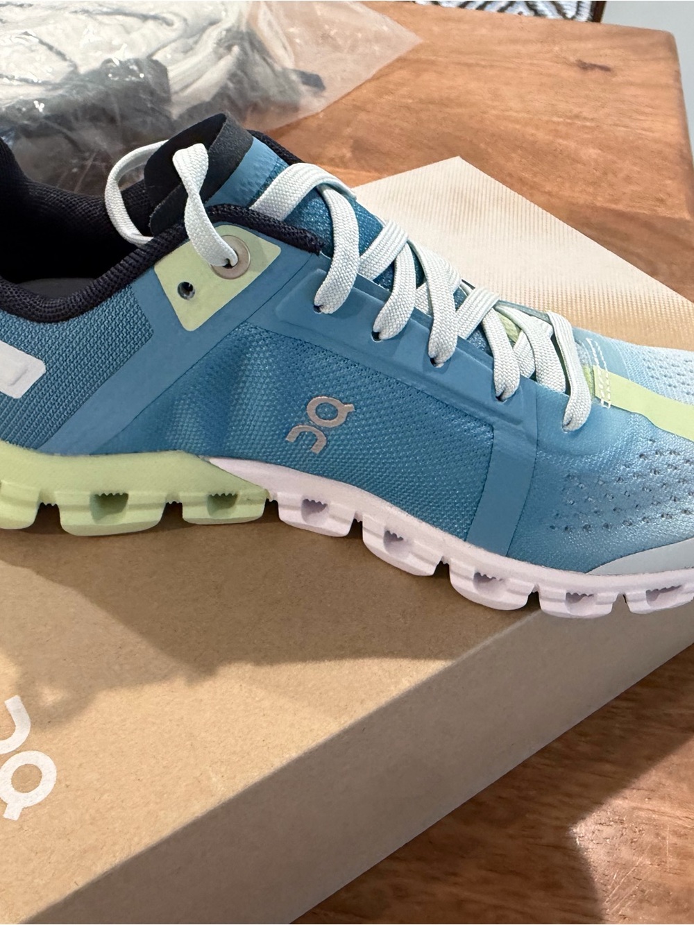 On Running Kids Light Blue and Light Green Cloud-Style Sneaker